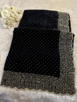 Swarovski Embroidered Saree with Heavy Scalloped Border - Image 5