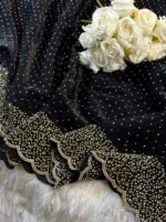 Swarovski Embroidered Saree with Heavy Scalloped Border - Image 4