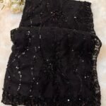 Designer Net Saree with Sequin Floral Embroidery & Scalloped Border