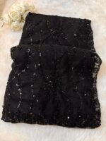 Designer Net Saree with Sequin Floral Embroidery & Scalloped Border