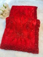 Designer Net Saree with Sequin Floral Embroidery & Scalloped Border - Image 3