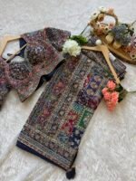 Blue Royal Multi color Silk Saree with Intricate Floral Embroidery - Image 2