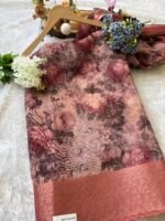 Cotton Blend Printed Saree with Banarasi Woven Border - Image 4