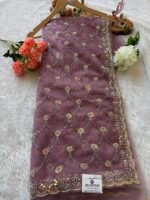 Net saree, Lavender Saree, party wear, wedding wear