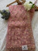 net saree, pink saree, baby pink saree, party wear, wedding wear