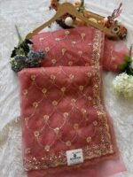 Pink saree, Blush Pink Saree, Net Saree, Party wear, Wedding Wear