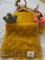 Designer Net Saree with Sequin Floral Jaal Work - Image 3