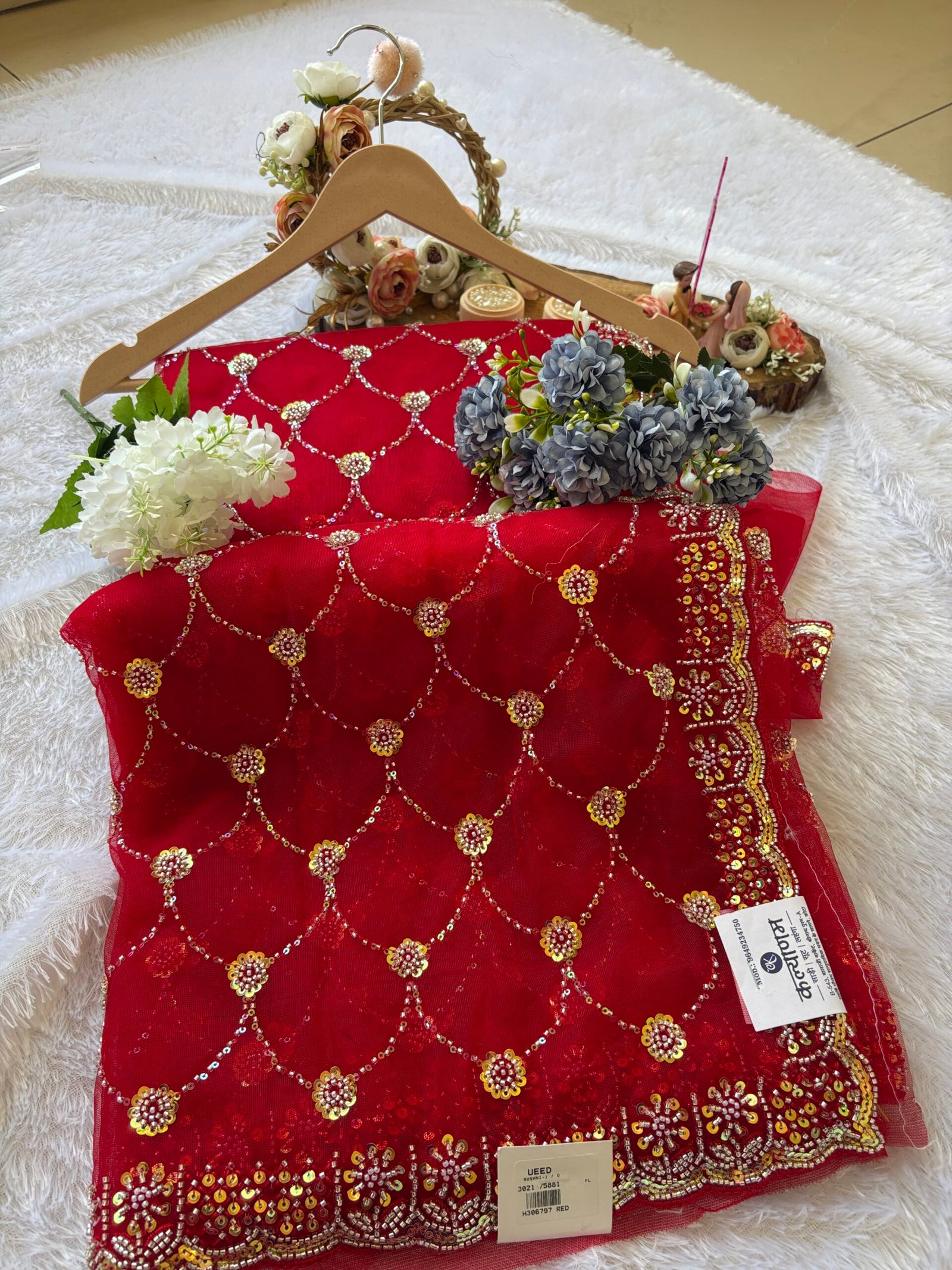 IMG_4824 Designer Net Saree with Sequin Floral Jaal Work - Image 1