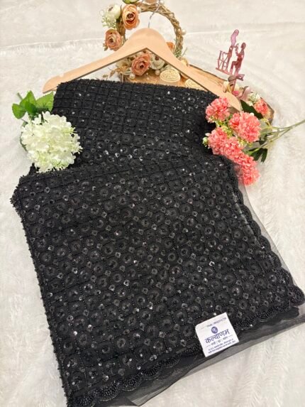 black saree, net saree, party wear saree, wedding wear saree