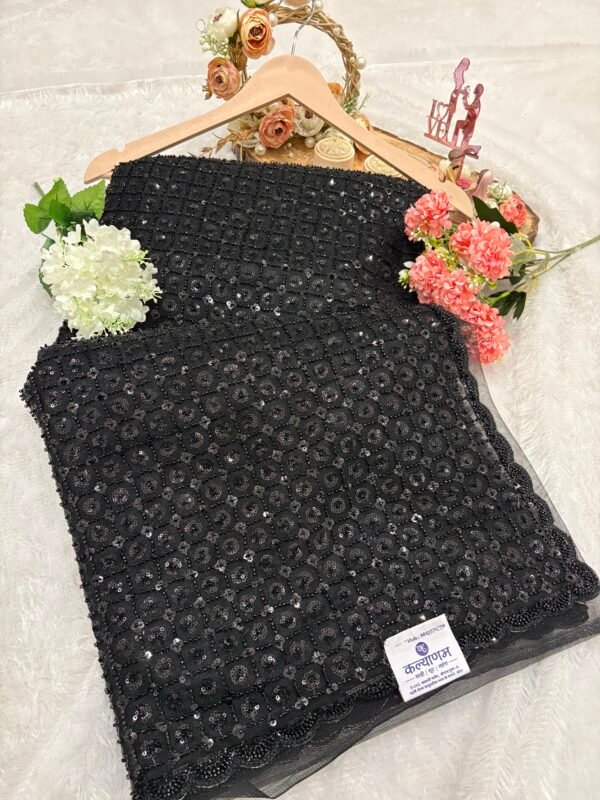 black saree, net saree, party wear saree, wedding wear saree