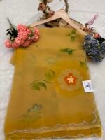 mustard saree, yellow saree, chiffon saree, festive wear, daily wear, office wear