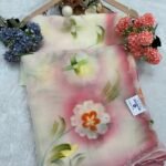 Elegant Brush Paint Chiffon Blend Saree with Cut Dana Work