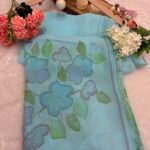 chiffon saree, sky blue saree, festive wear, office wear