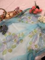 Sky Bloom Pure Chiffon Brush Paint Saree - Image 3