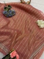 Blush Peach Crush Silk Saree with Zari Elegance - Image 2