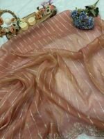 Blush Peach Crush Silk Saree with Zari Elegance - Image 3