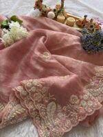 Baby Pink Fendy Silk Saree with Embroidered Border & Dual Blouse Set - Image 2