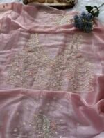 Baby Pink Fendy Silk Saree with Embroidered Border & Dual Blouse Set - Image 4