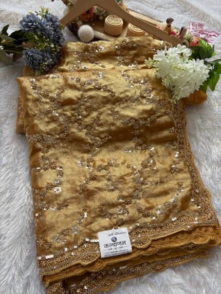 golden saree, wedding saree, festive wear, party wear